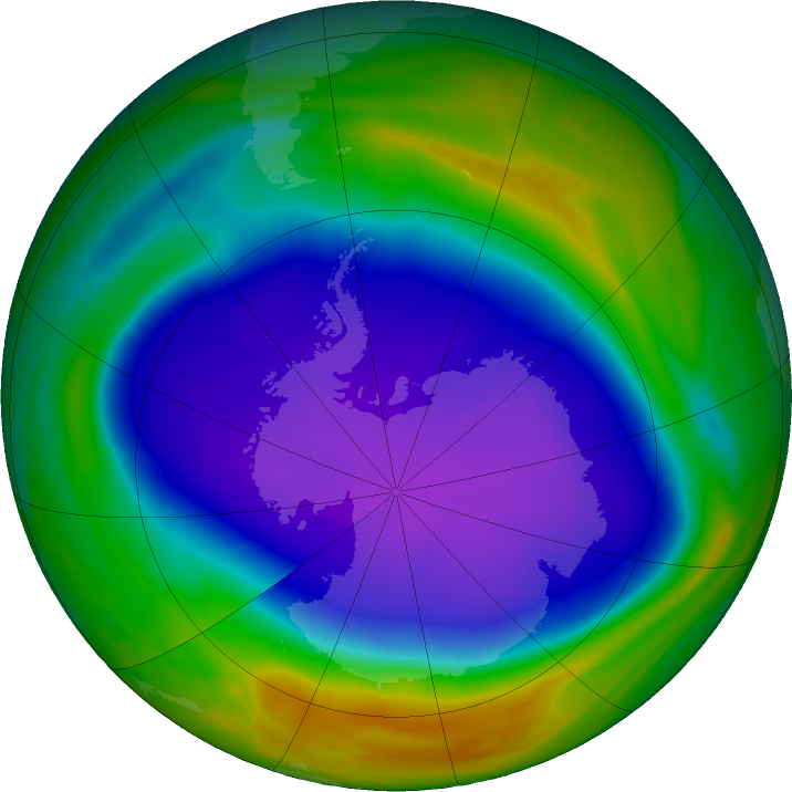 Antarctic ozone map for 07 October 2021